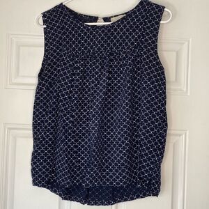 Loft Outlet Geometric Blue and White Sleeveless Top Blouse Size Large Petite